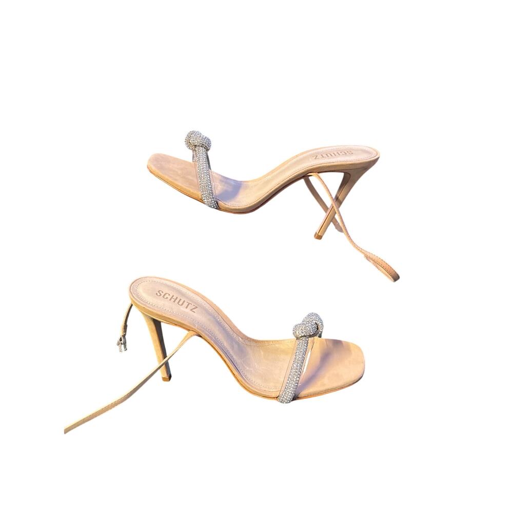 Schutz heels size 10 colored nude bedazzled front 
